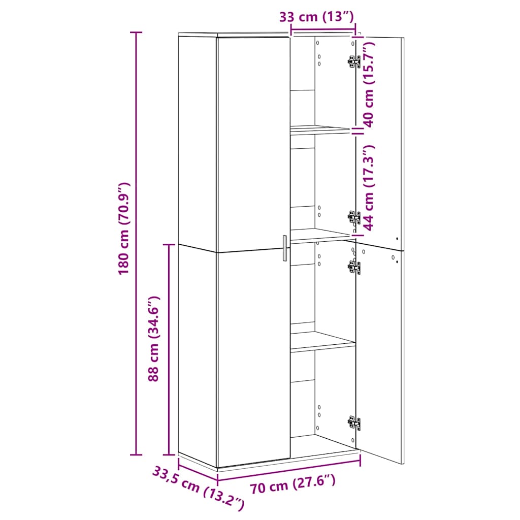 Highboard Sort Eg 70 X 35 X 180 Cm Konstrueret Træ - Billede 13