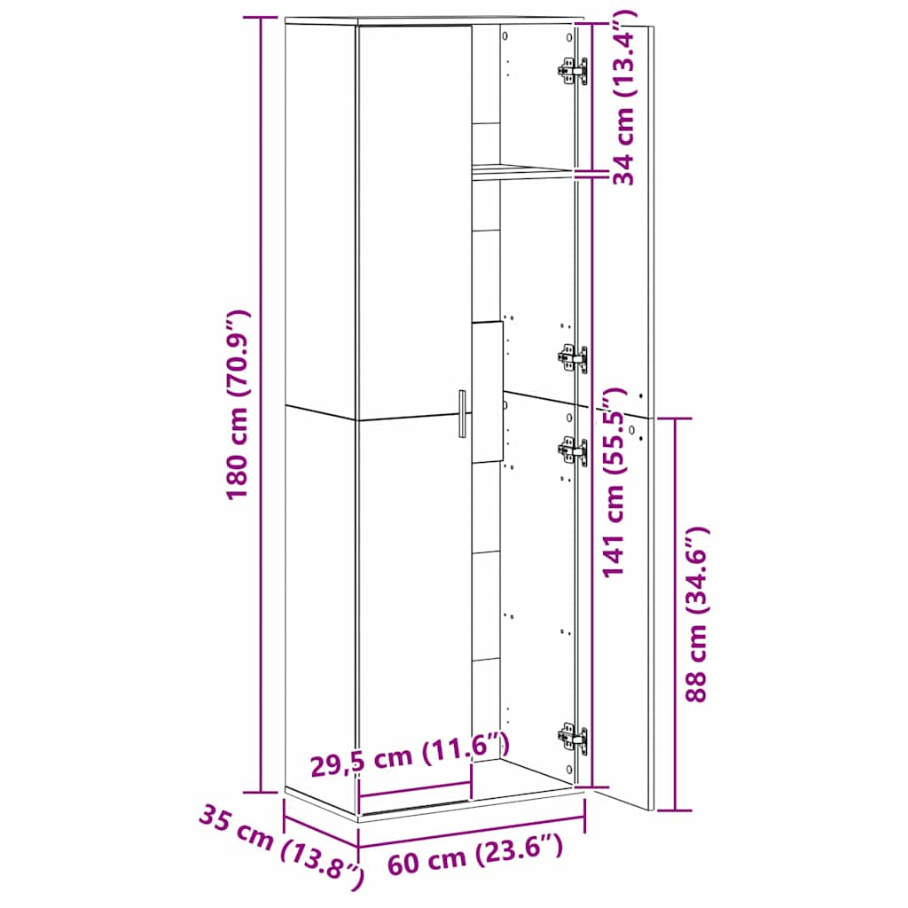 Highboard 60 X 35 X 180 Cm Konstrueret Træ - Billede 13
