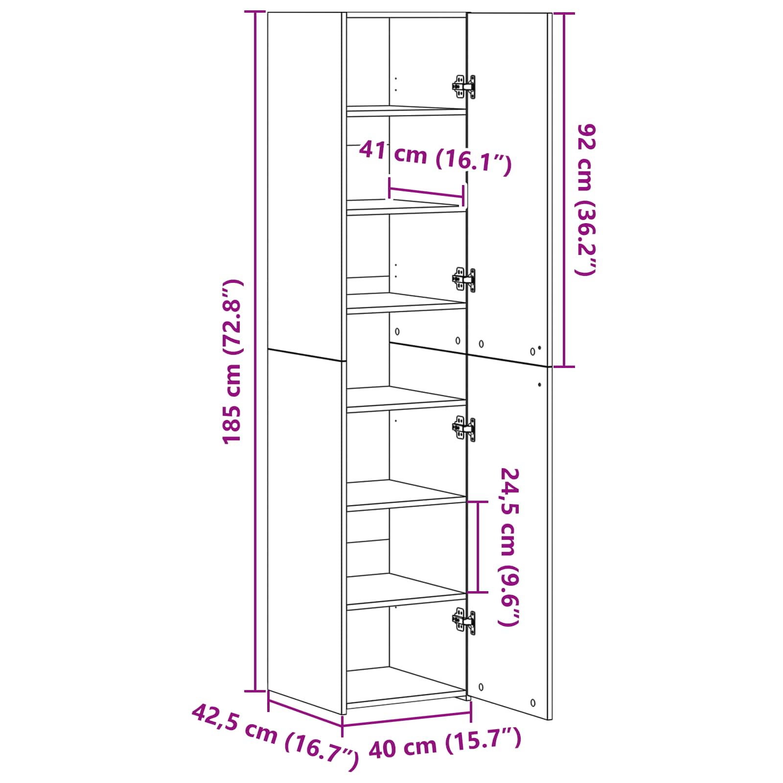 Highboard 40 X 42,5 X 185 Cm - Billede 15