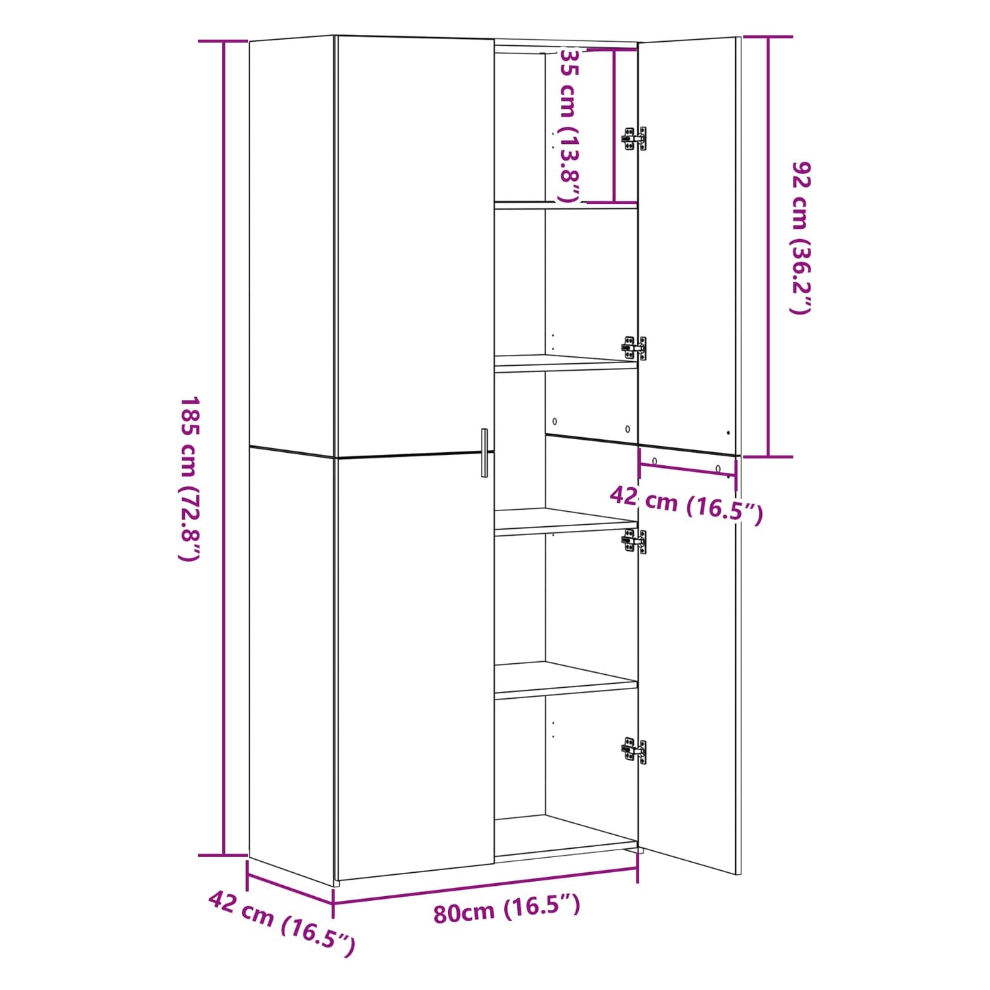 Highboard 80 X 42 X 185 Cm - Billede 14