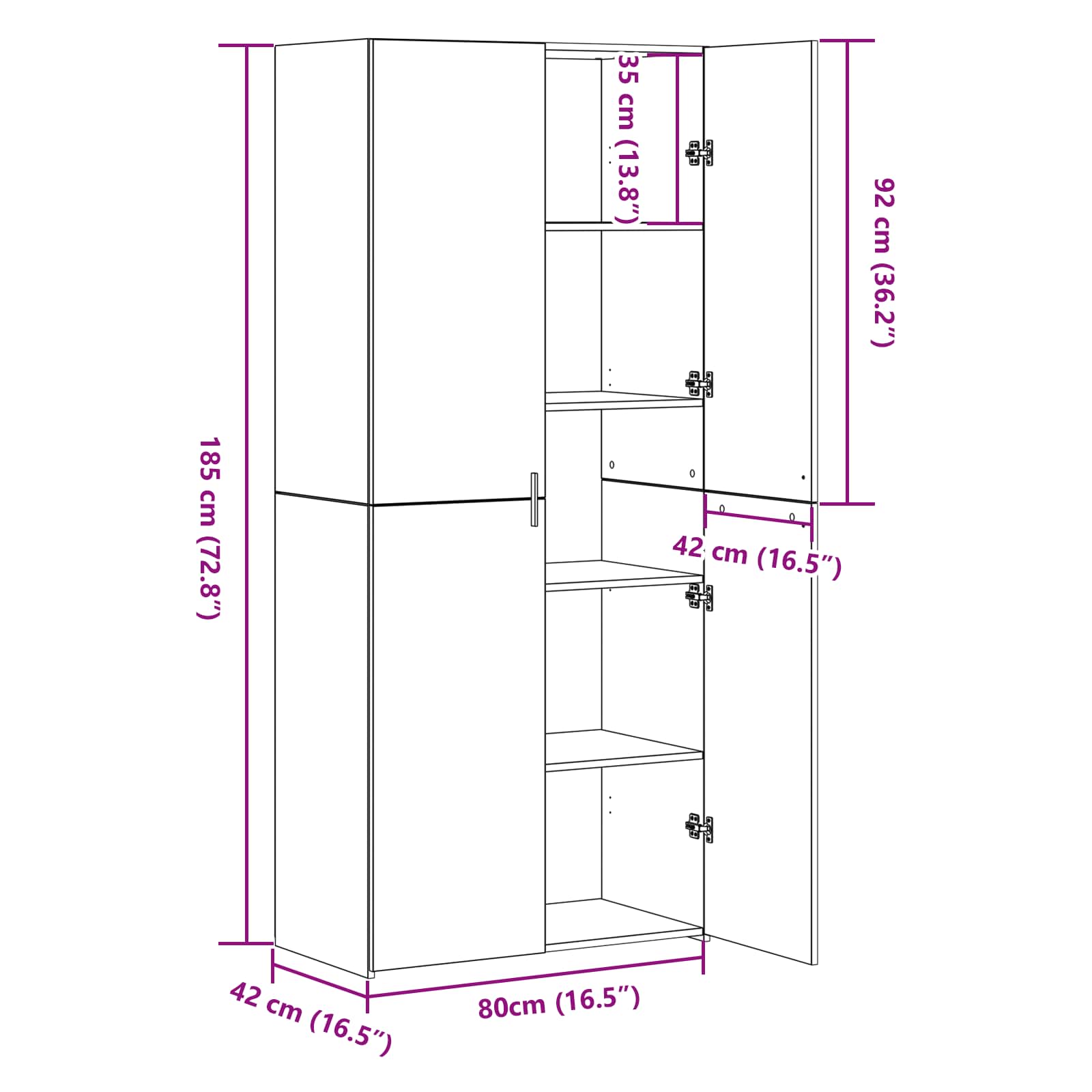 Highboard 80 X 42 X 185 Cm - Billede 14