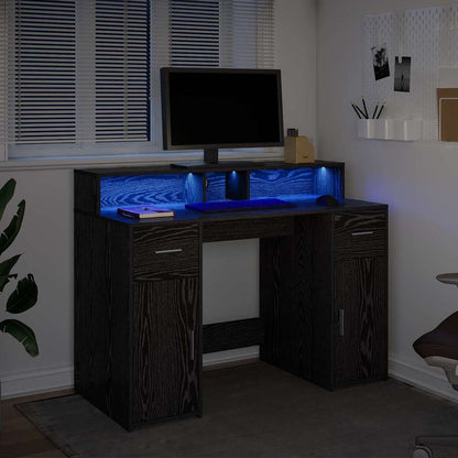 Bord Med Skuffe Sort Eg 120 X 55 X 91 Cm Konstrueret Træ - Billede 5