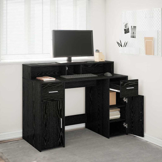 Bord Med Skuffe Sort Eg 120 X 55 X 91 Cm Konstrueret Træ - Hovedbillede