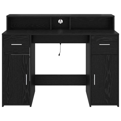 Bord Med Skuffe Sort Eg 120 X 55 X 91 Cm Konstrueret Træ - Billede 7