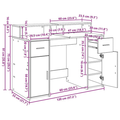 Bord Med Skuffe Sort Eg 120 X 55 X 91 Cm Konstrueret Træ - Billede 13