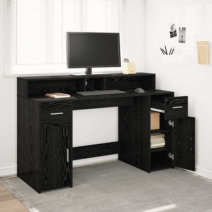 Bord Med Skuffe Sort Eg 140 X 55 X 91 Cm Konstrueret Træ - Hovedbillede