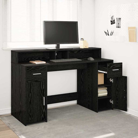 Bord Med Skuffe Sort Eg 140 X 55 X 91 Cm Konstrueret Træ - Hovedbillede