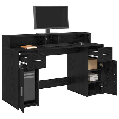 Bord Med Skuffe Sort Eg 140 X 55 X 91 Cm Konstrueret Træ - Billede 3