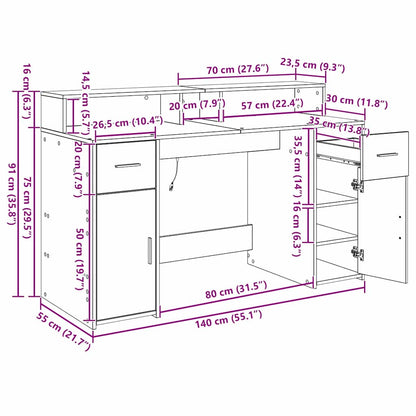 Bord Med Skuffe Sort Eg 140 X 55 X 91 Cm Konstrueret Træ - Billede 13