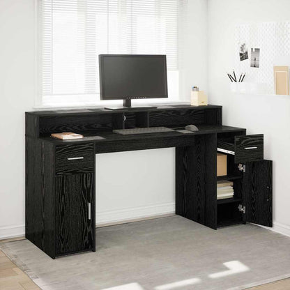 Bord Med Skuffe Sort Eg 160 X 55 X 91 Cm Konstrueret Træ - Hovedbillede
