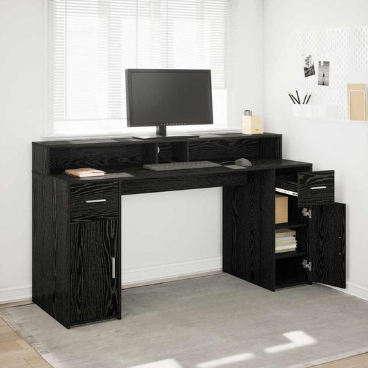 Bord Med Skuffe Sort Eg 160 X 55 X 91 Cm Konstrueret Træ - Hovedbillede