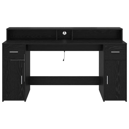 Bord Med Skuffe Sort Eg 160 X 55 X 91 Cm Konstrueret Træ - Billede 7