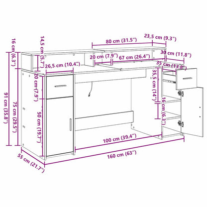 Bord Med Skuffe Sort Eg 160 X 55 X 91 Cm Konstrueret Træ - Billede 13