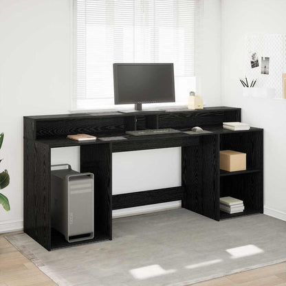 Bord Med Skuffe Sort Eg 200 X 55 X 91 Cm Konstrueret Træ - Hovedbillede