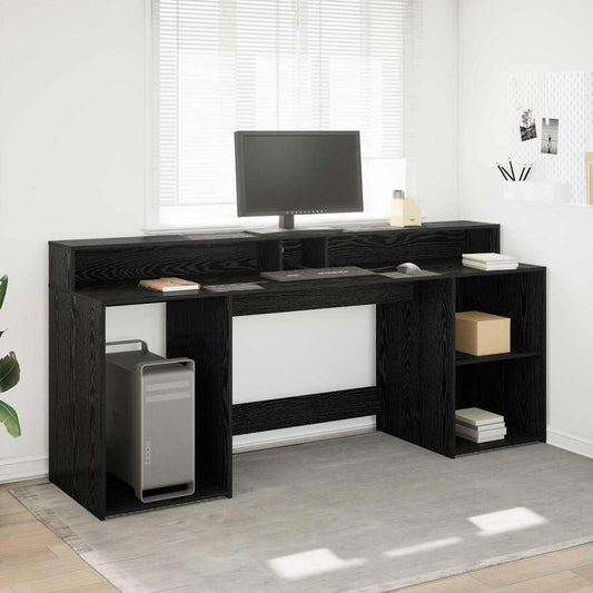Bord Med Skuffe Sort Eg 200 X 55 X 91 Cm Konstrueret Træ - Hovedbillede
