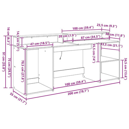 Bord Med Skuffe Sort Eg 200 X 55 X 91 Cm Konstrueret Træ - Billede 12