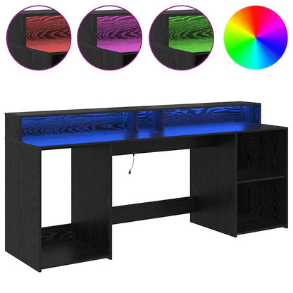 Bord Med Skuffe Sort Eg 200 X 55 X 91 Cm Konstrueret Træ - Billede 4