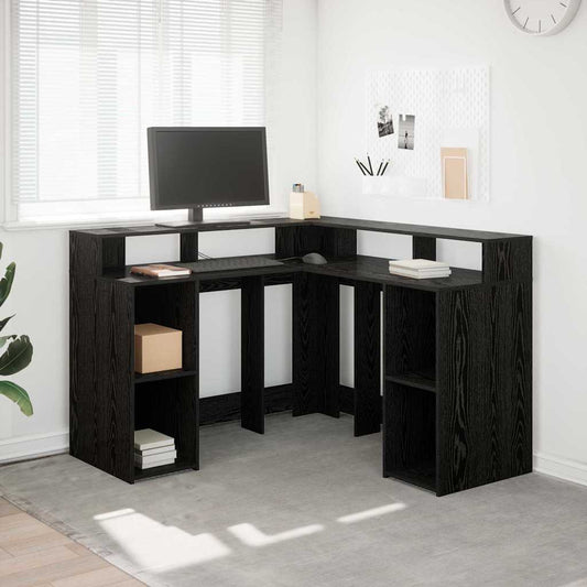 Bord Med Hylde Sort Eg 130 X 130 X 91 Cm Konstrueret Træ - Hovedbillede
