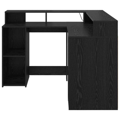 Bord Med Hylde Sort Eg 130 X 130 X 91 Cm Konstrueret Træ - Billede 6