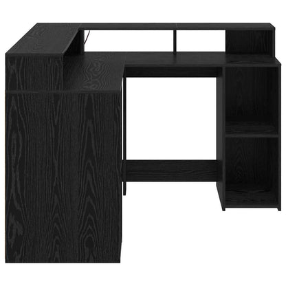 Bord Med Hylde Sort Eg 130 X 130 X 91 Cm Konstrueret Træ - Billede 7