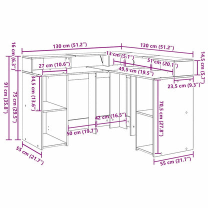 Bord Med Hylde Sort Eg 130 X 130 X 91 Cm Konstrueret Træ - Billede 12