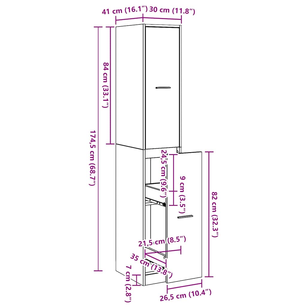 Apoteker Kabinet Sort Eg 30 X 41 X 174.5 Cm Konstrueret Træ - Billede 11