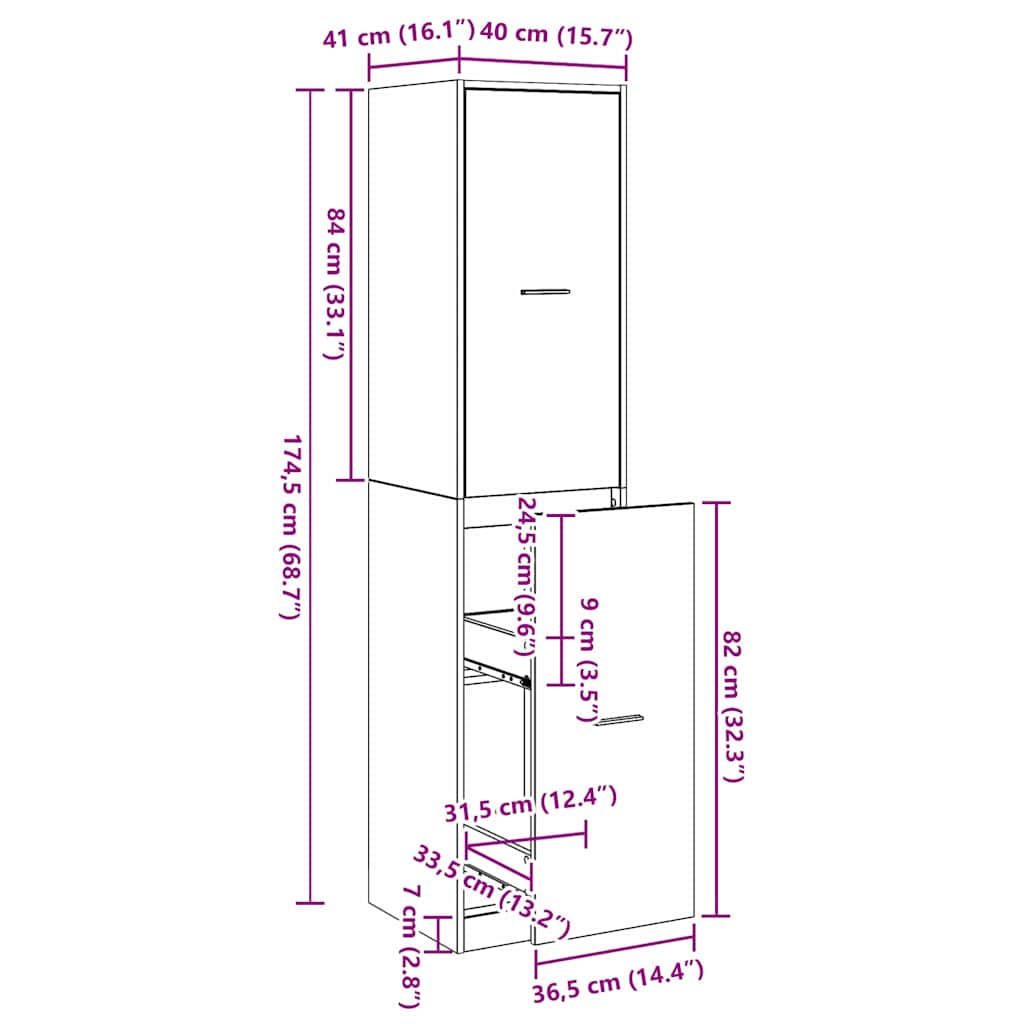 Apoteker Kabinet Sort Eg 40 X 41 X 174.5 Cm Konstrueret Træ - Billede 11