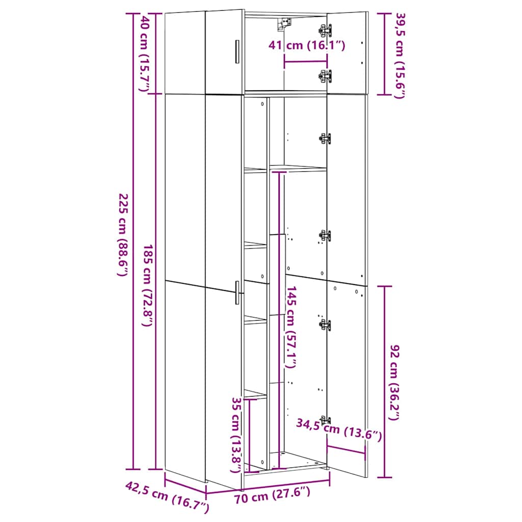Opbevaringsskab 2 Dele 70 X 42,5 X 185 Cm - Billede 15