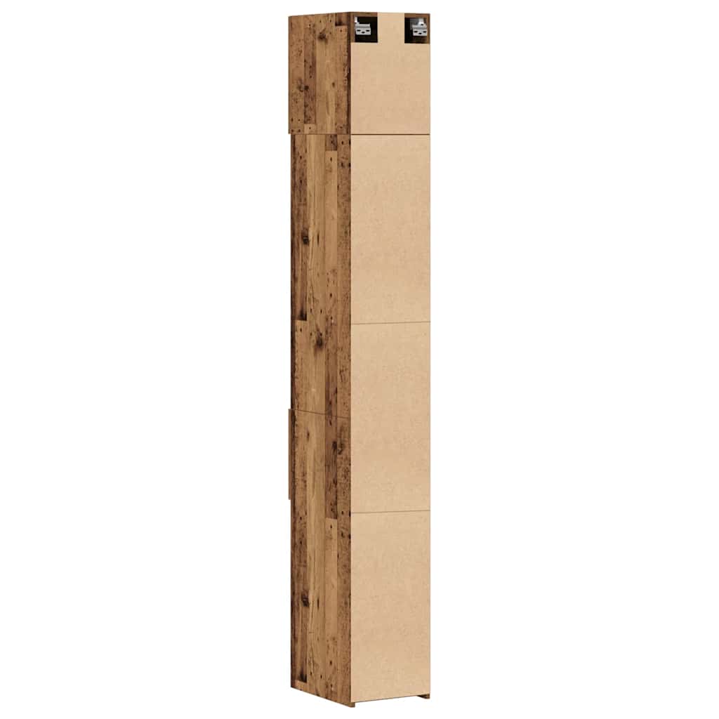 Slim Opbevaringsskab Med Skuffe Gammelt Træ 30 X 42.5 X 225 Cm - Billede 9