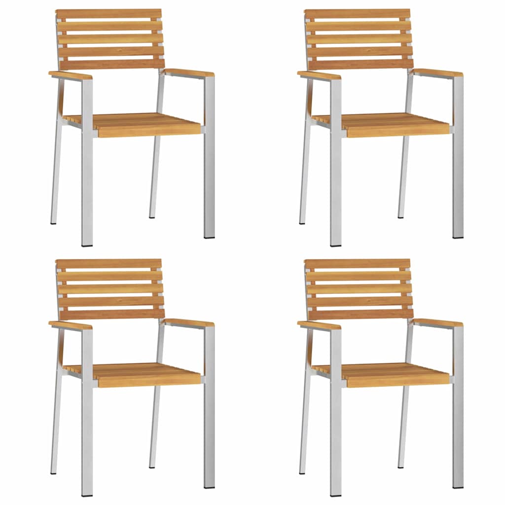 Have Spisebordssæt 5 Dele Massiv Akacietræ Og Rustfrit Stål - Billede 6