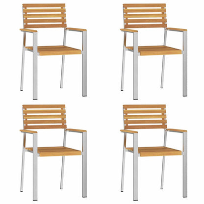 Have Spisebordssæt 5 Dele Massiv Akacietræ Og Rustfrit Stål - Billede 6