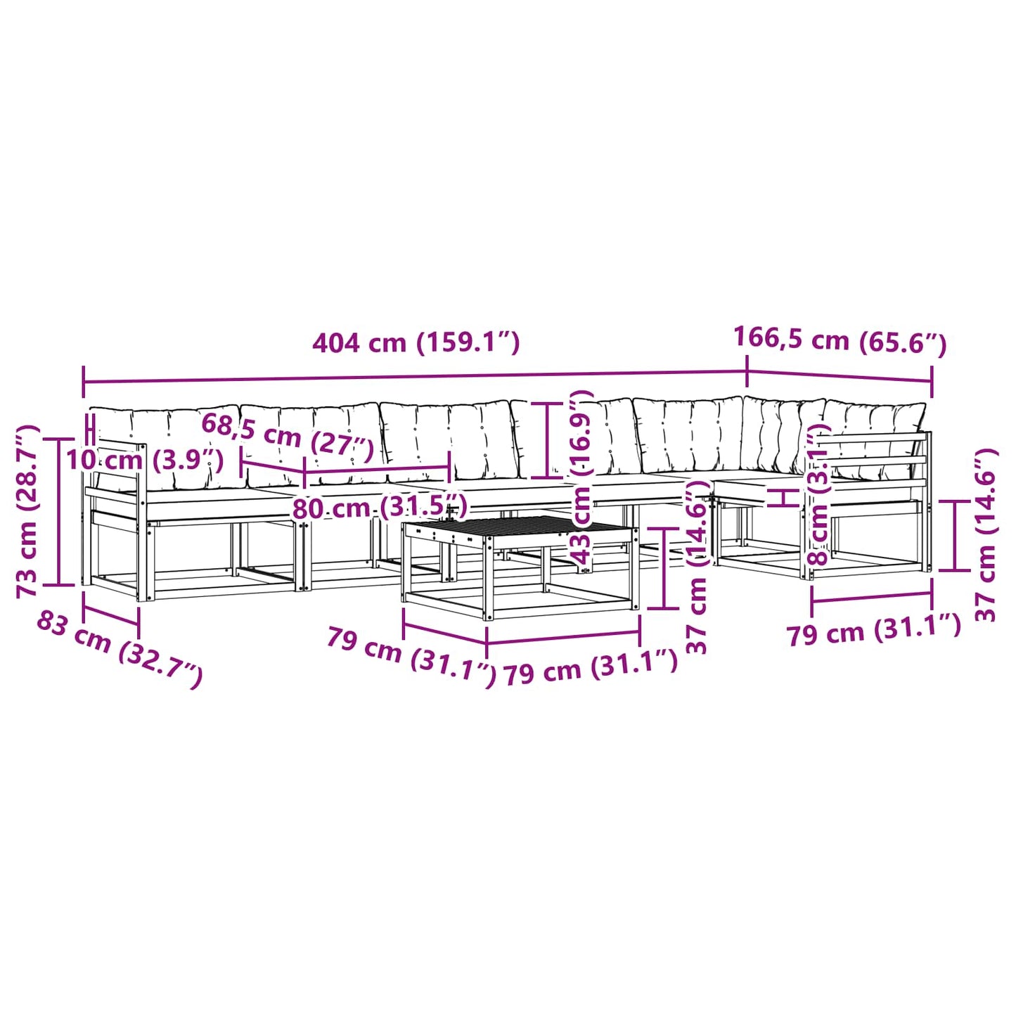 Udendørs Sofagruppe Med Pude 7 Dele - Billede 14