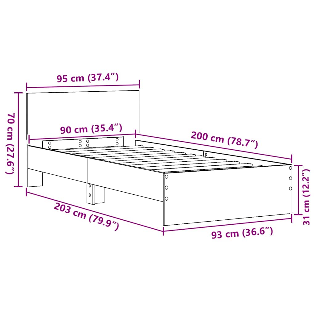 Sengestel Med Hovedgærde Sort Eg 90 X 200 Cm Konstrueret Træ - Billede 11