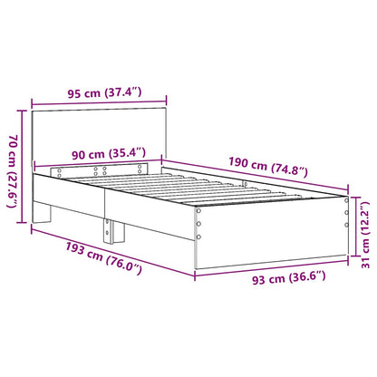 Sengestel Med Hovedgærde Sort Eg 90 X 190 Cm Konstrueret Træ - Billede 11