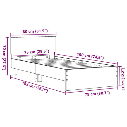 Sengestel Med Hovedgærde Sort Eg 75 X 190 Cm Konstrueret Træ - Billede 11