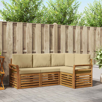 Sofasæt Med Pude 4 Dele Naturlig Og Beige Massivt Akacietræ - Hovedbillede