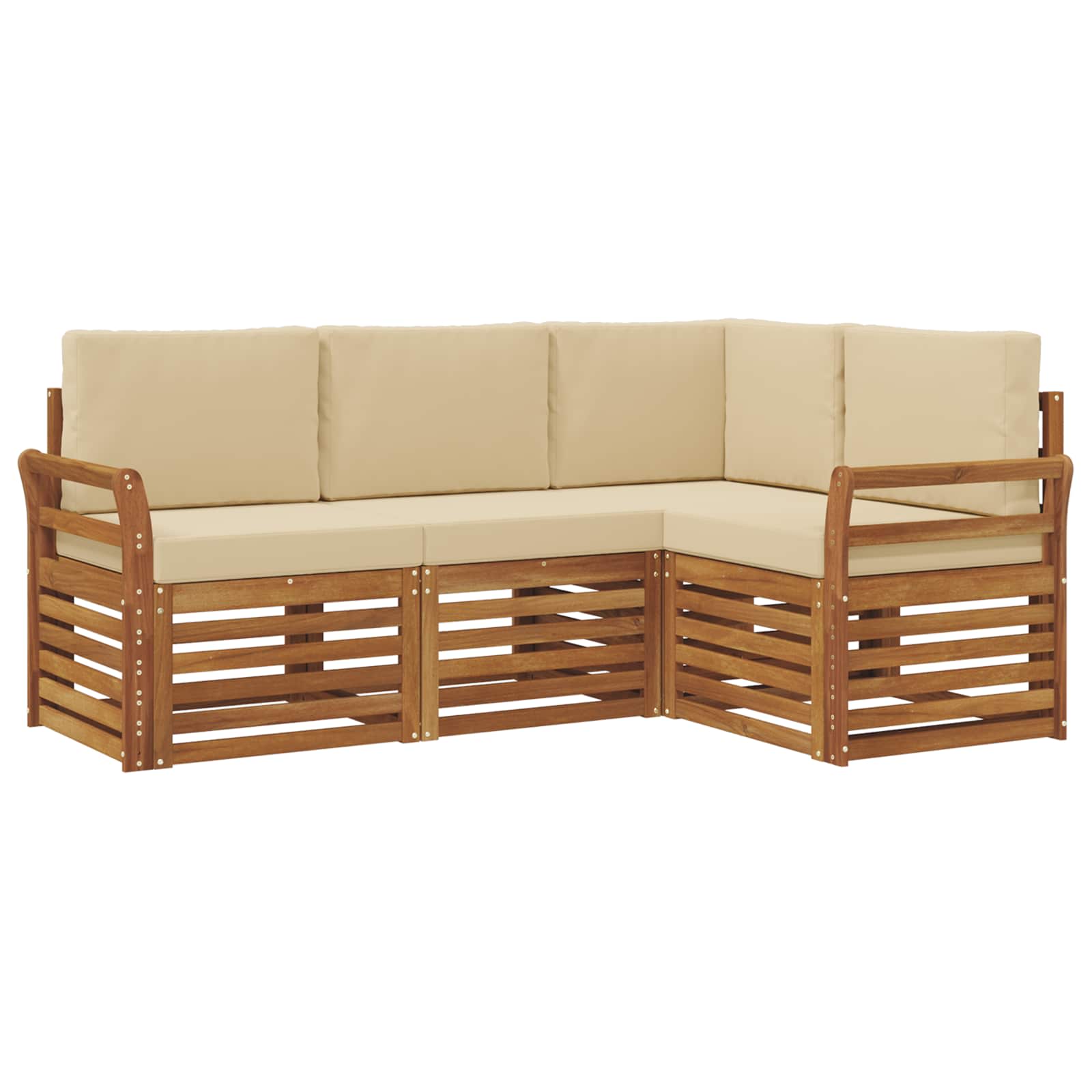 Sofasæt Med Pude 4 Dele Naturlig Og Beige Massivt Akacietræ - Billede 2