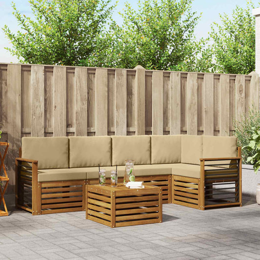 Sofasæt Med Pude 6 Dele Naturlig Og Beige Massivt Akacietræ - Hovedbillede