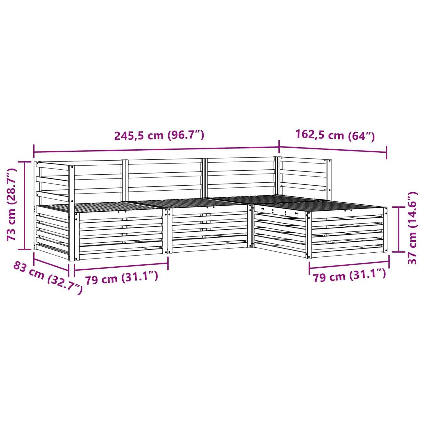 Udendørs Sofagruppe Naturfarvet 245,5 X 162,5 X 73 Cm - Billede 8