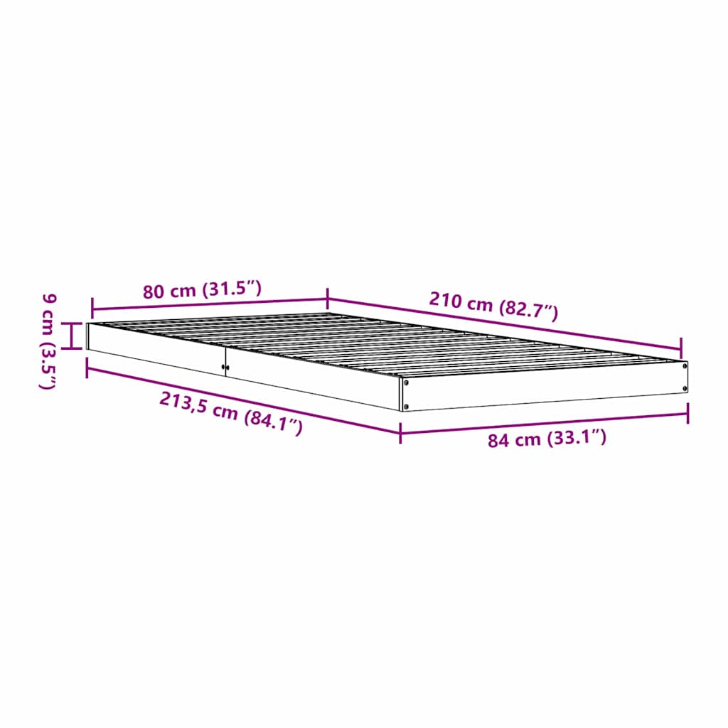 Gulv Seng Ramme Naturfarvet 80 210 Cm Massivt Fyrretræ - Billede 8