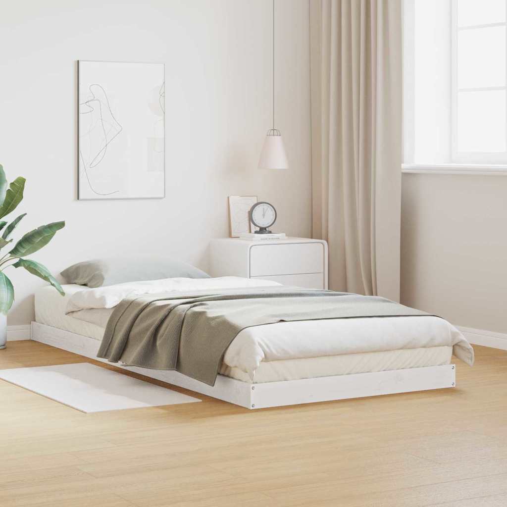 Gulv Seng Ramme Hvid 100 X 210 Cm Massivt Fyrretræ - Hovedbillede