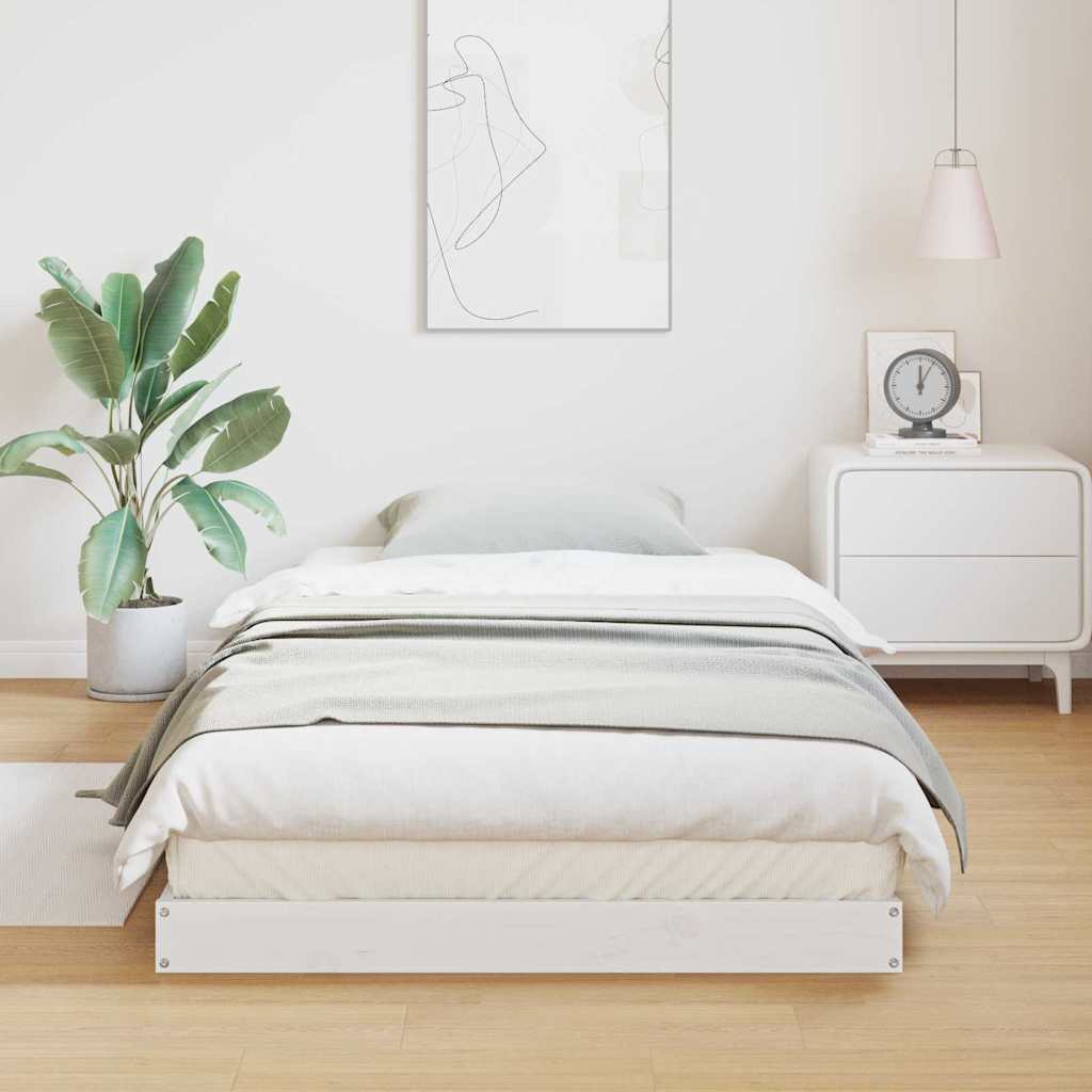 Gulv Seng Ramme Hvid 100 X 210 Cm Massivt Fyrretræ - Billede 4