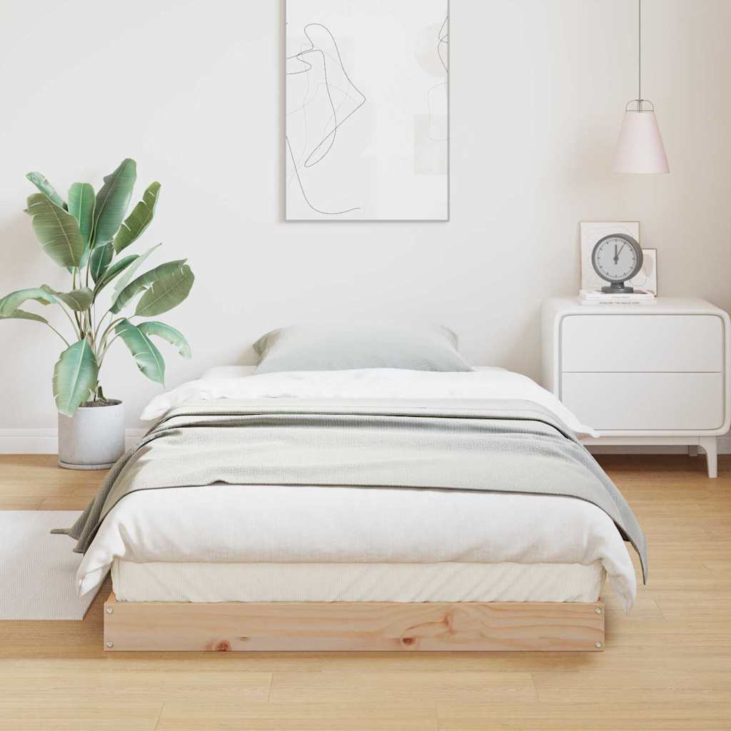 Gulv Seng Ramme Naturfarvet 90 X 220 Cm Massivt Fyrretræ - Billede 4