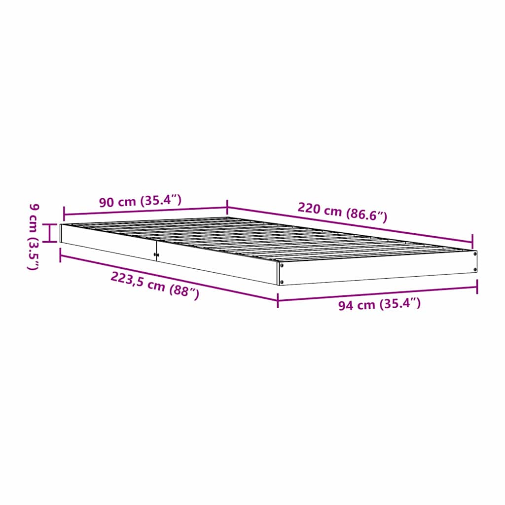 Gulv Seng Ramme Naturfarvet 90 220 Cm Massivt Fyrretræ - Billede 8