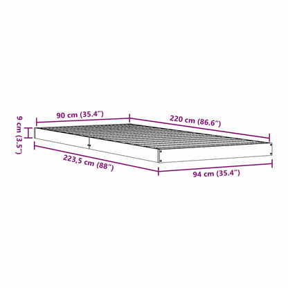Gulv Seng Ramme Naturfarvet 90 220 Cm Massivt Fyrretræ - Billede 8