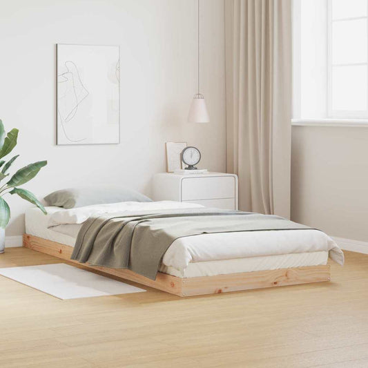 Gulv Seng Ramme Naturfarvet 100 220 Cm Massivt Fyrretræ - Hovedbillede