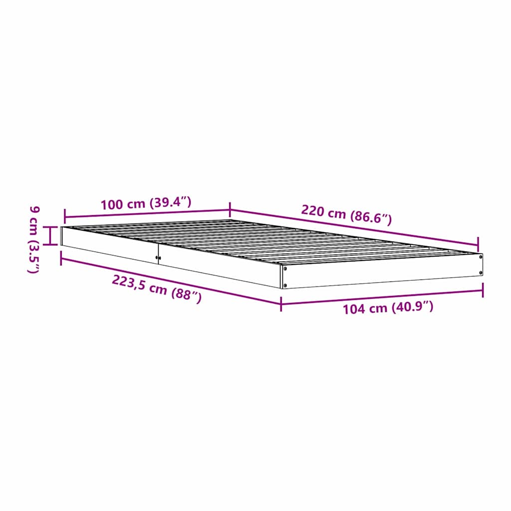Gulv Seng Ramme Hvid 100 220 Cm Massivt Fyrretræ - Billede 7