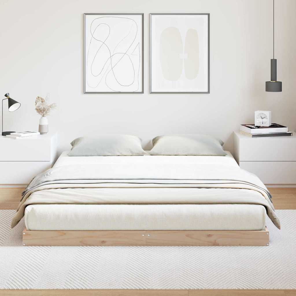 Gulv Seng Ramme Naturfarvet 140 220 Cm Massivt Fyrretræ - Billede 4