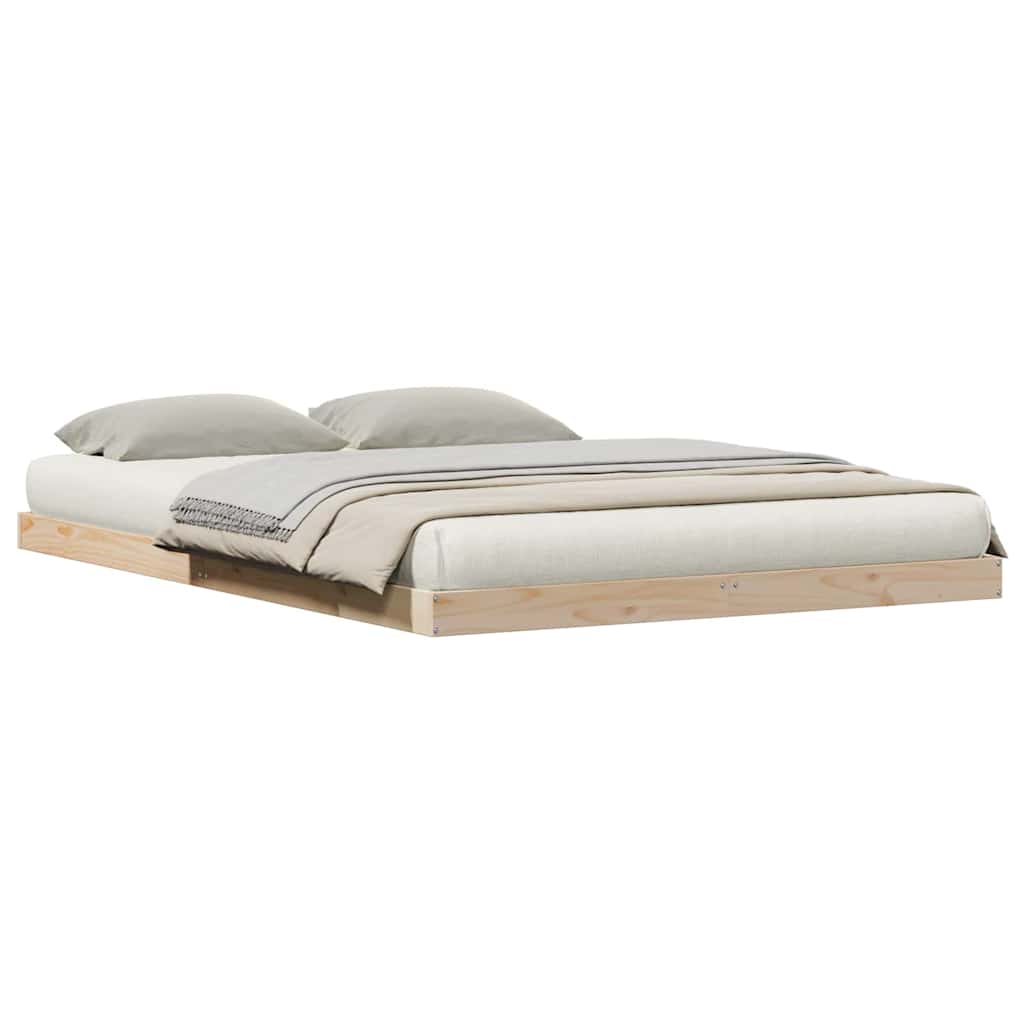 Gulv Seng Ramme Naturfarvet 140 220 Cm Massivt Fyrretræ - Billede 3