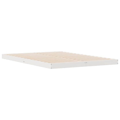 Gulv Seng Ramme Hvid 140 X 220 Cm Massivt Fyrretræ - Billede 2